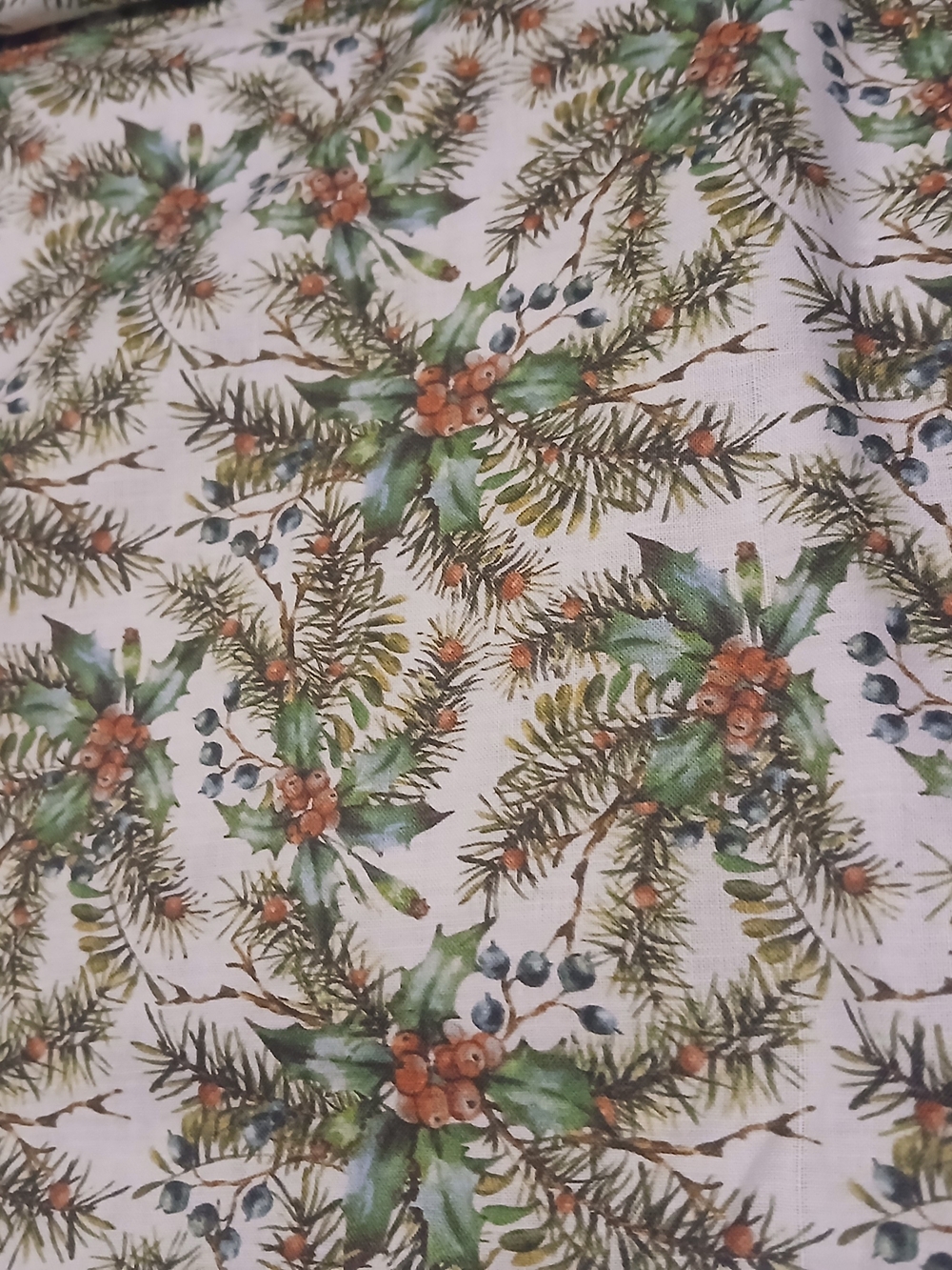 Fabric: Vintage Look Christmas Branch and Holly Cotton Fabric, 5 yards